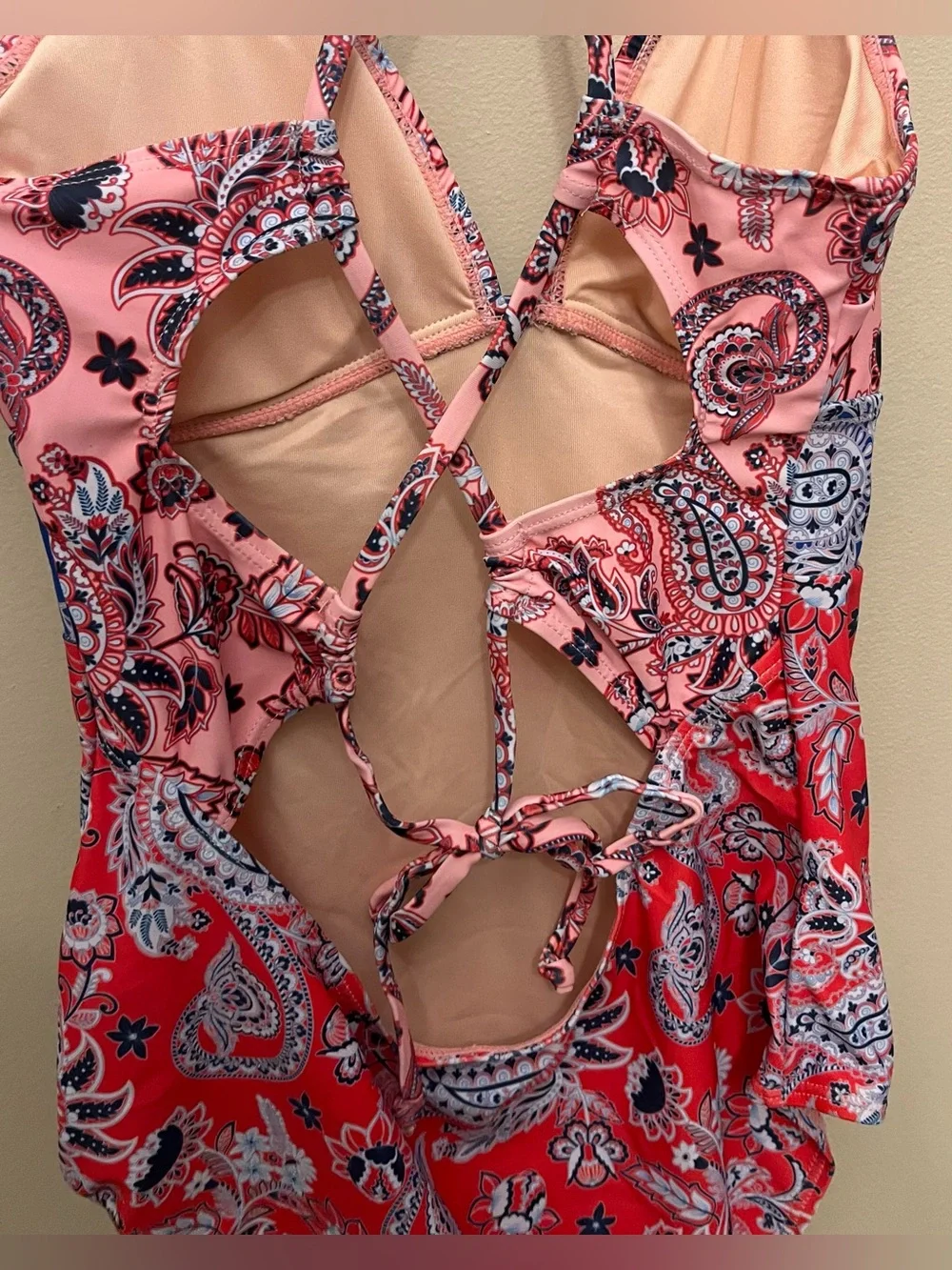 NWT Cupshe Colorblock Paisley One-Piece Swimsuit Women's Size Small